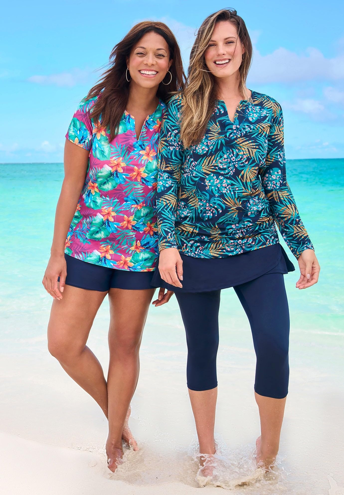 Swim 365 Women's Plus Size Split-Neck Long Sleeve Swim Tee with Built-in Bra - Image 5