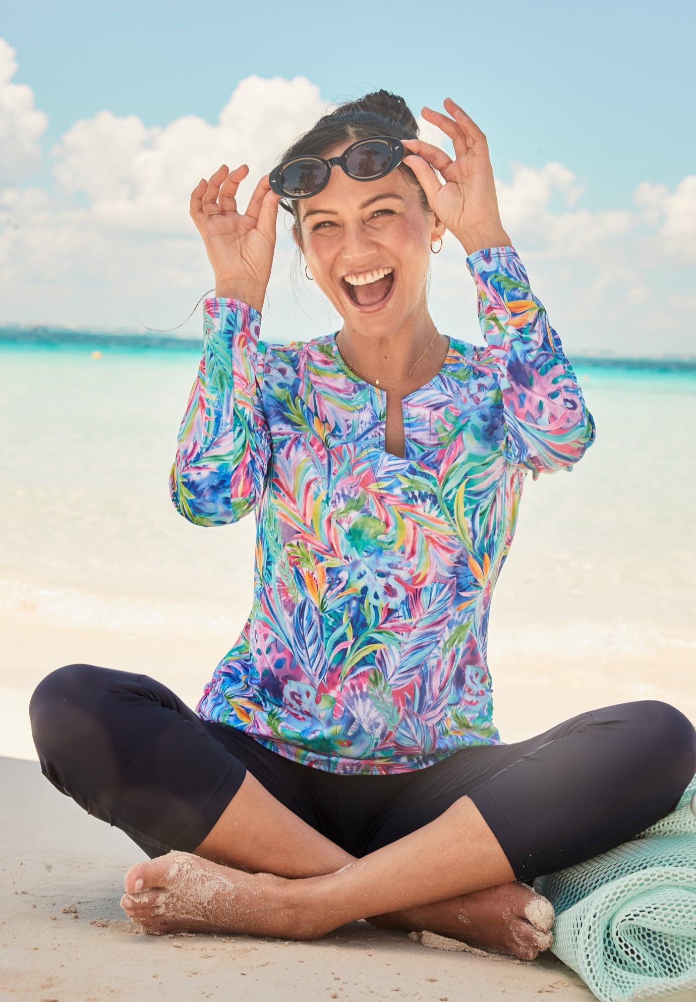 Swim 365 Women's Plus Size Split-Neck Long Sleeve Swim Tee with Built-in Bra - Image 6