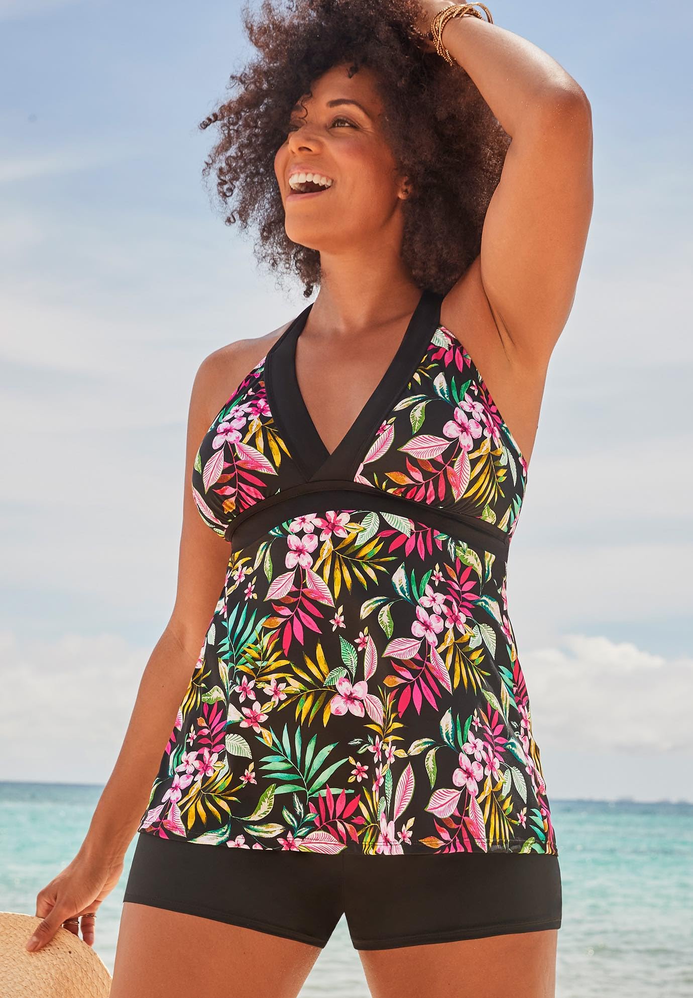 Swimsuits For All Longer Length Surplice Tankini Set with Banded Short - Image 3