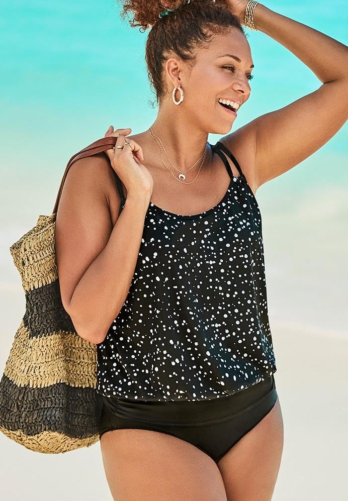 Swimsuits For All Loop Strap Blouson Tankini Set - Image 3