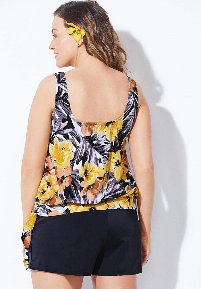 Swimsuits For All Side Tie Blouson Tankini Set with Short - Image 2