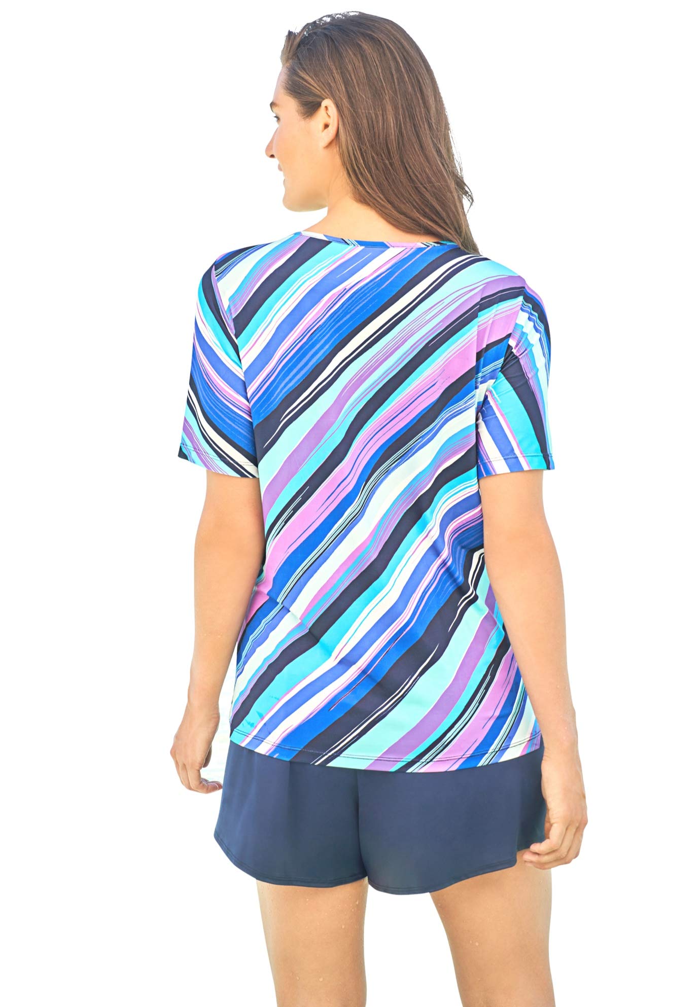 Swimsuits For All Swim 365 Women's Plus Size Chlorine-Resistant Crewneck Relaxed-Fit Swim Tee - Image 2