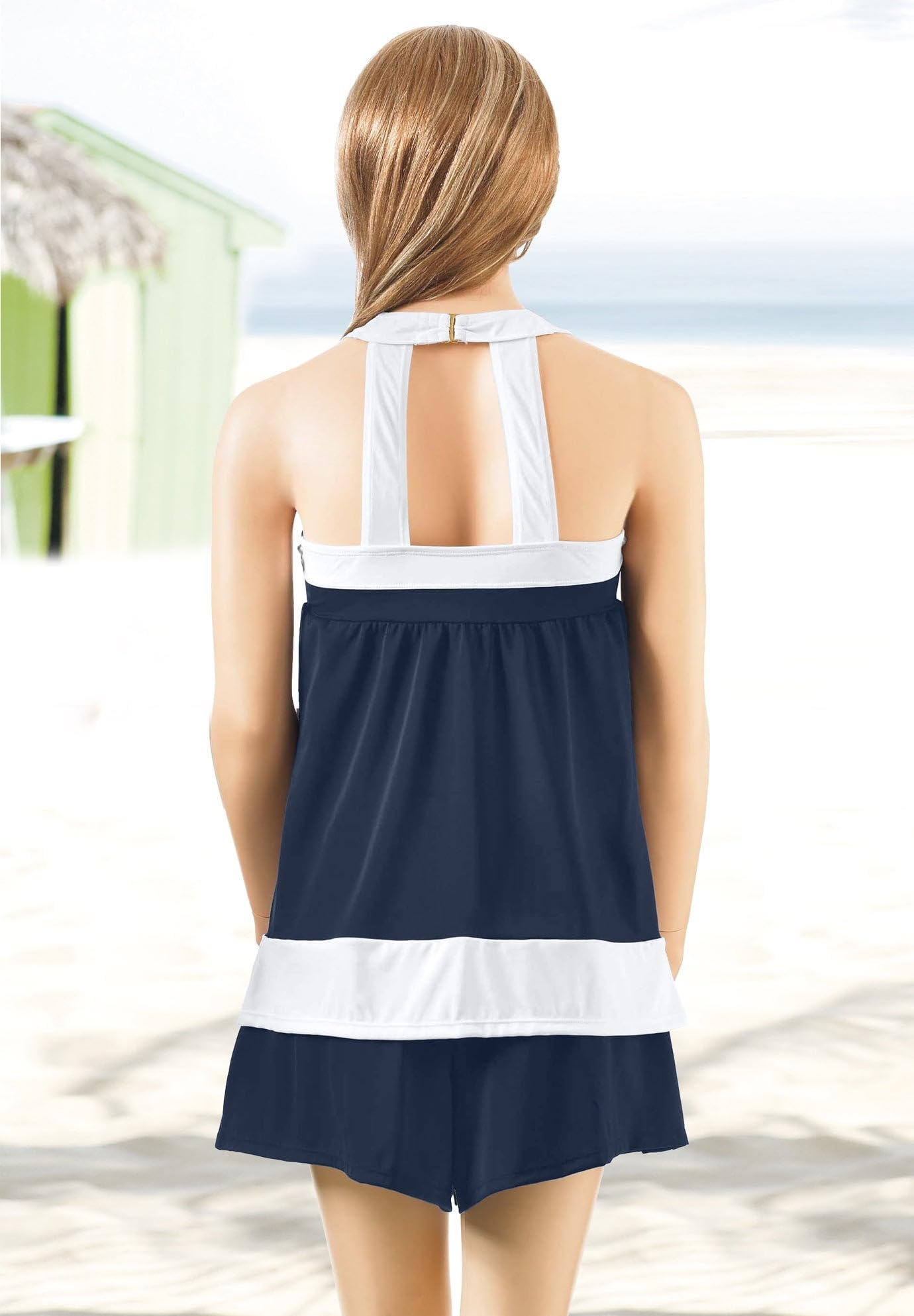 Swimsuits For All Swim 365 Women's Plus Size Colorblock Tankini Top & Short Set - Image 2