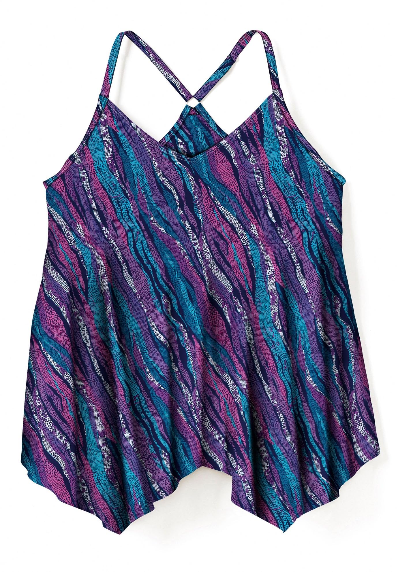 Swimsuits For All Swim 365 Women's Plus Size Longer-Length Draped Mesh Racerback Tankini Top - Image 4