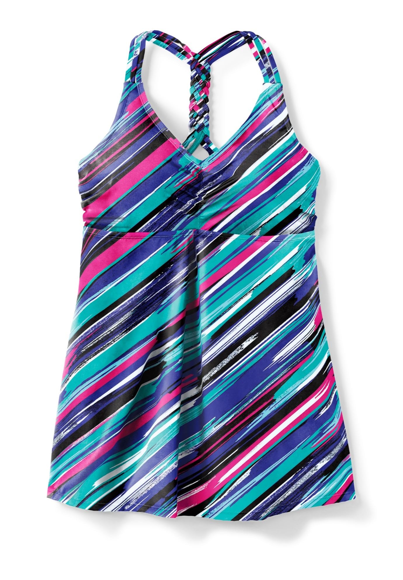 Swimsuits For All Swim 365 Women's Plus Size Longer-Length Ruched V-Neck Braided Racerback Tankini Top - Image 4