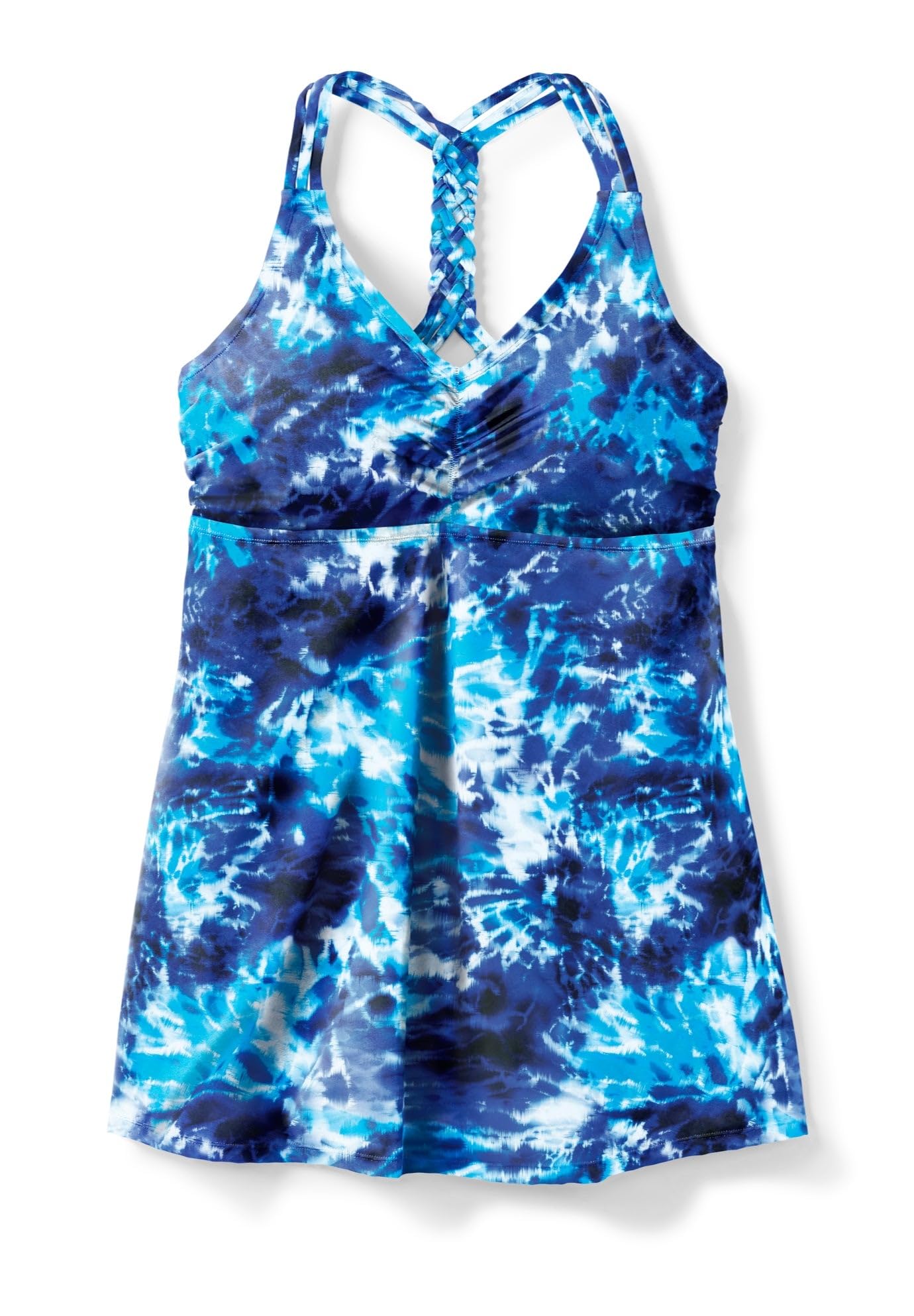 Swimsuits For All Swim 365 Women's Plus Size Longer-Length Ruched V-Neck Braided Racerback Tankini Top - Image 4