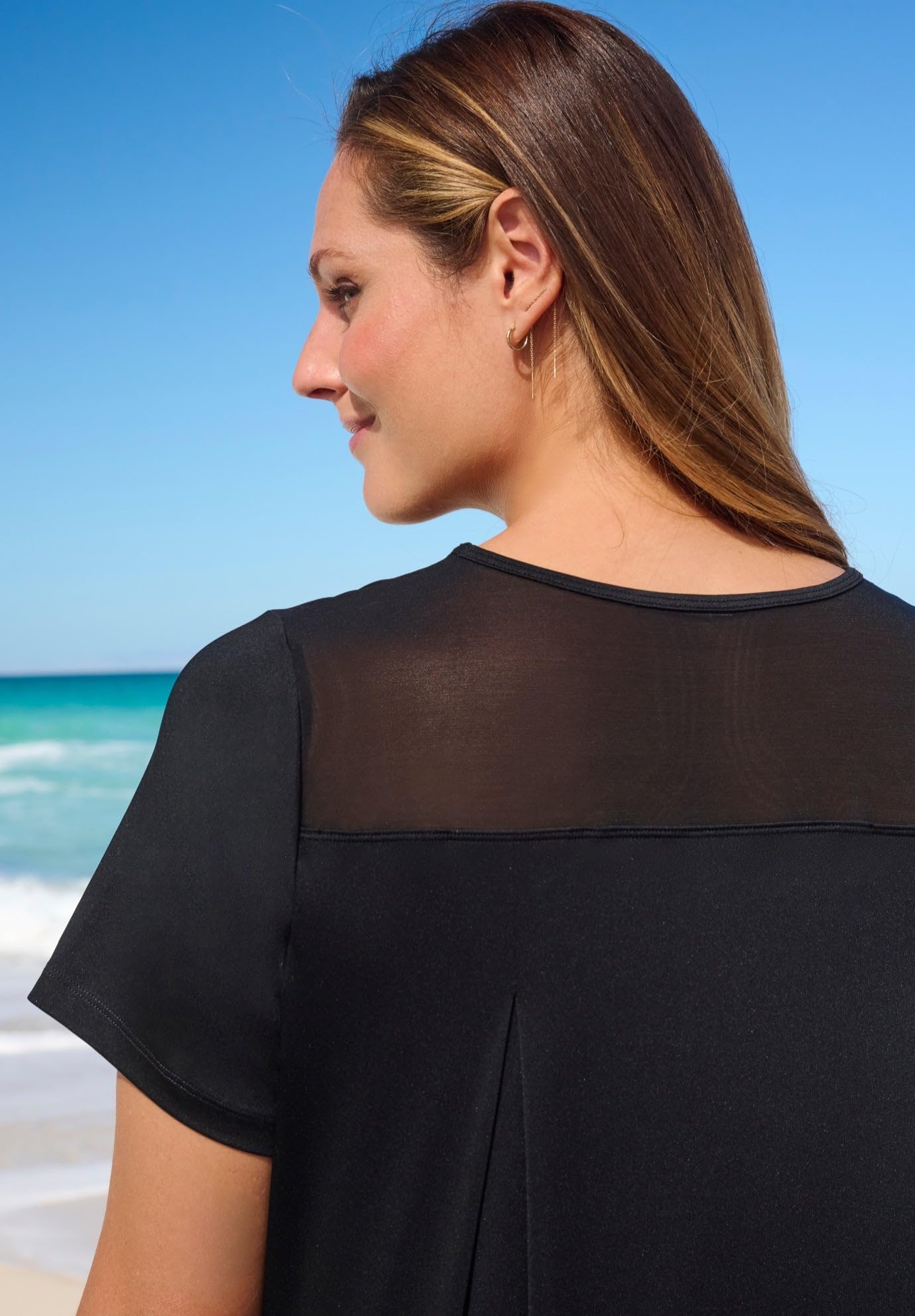 Swimsuits For All Swim 365 Women's Plus Size Mesh Yoke Swim Tee - Image 4