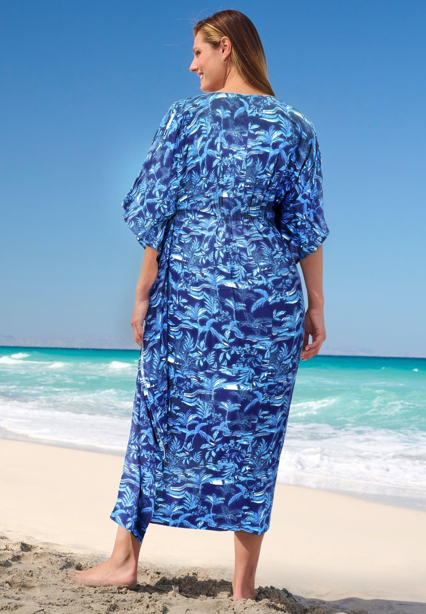 Swimsuits For All Swim 365 Women's Plus Size Ruched Caftan Cover Up - Image 4