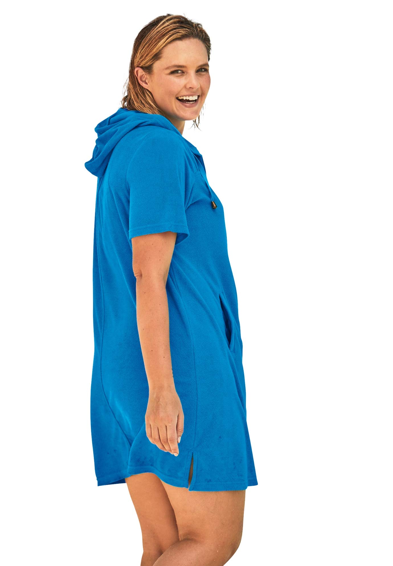 Swimsuits For All Swim 365 Women's Plus Size Terry Longer-Length Hooded Zip-Front Swim Cover-Up - Image 7