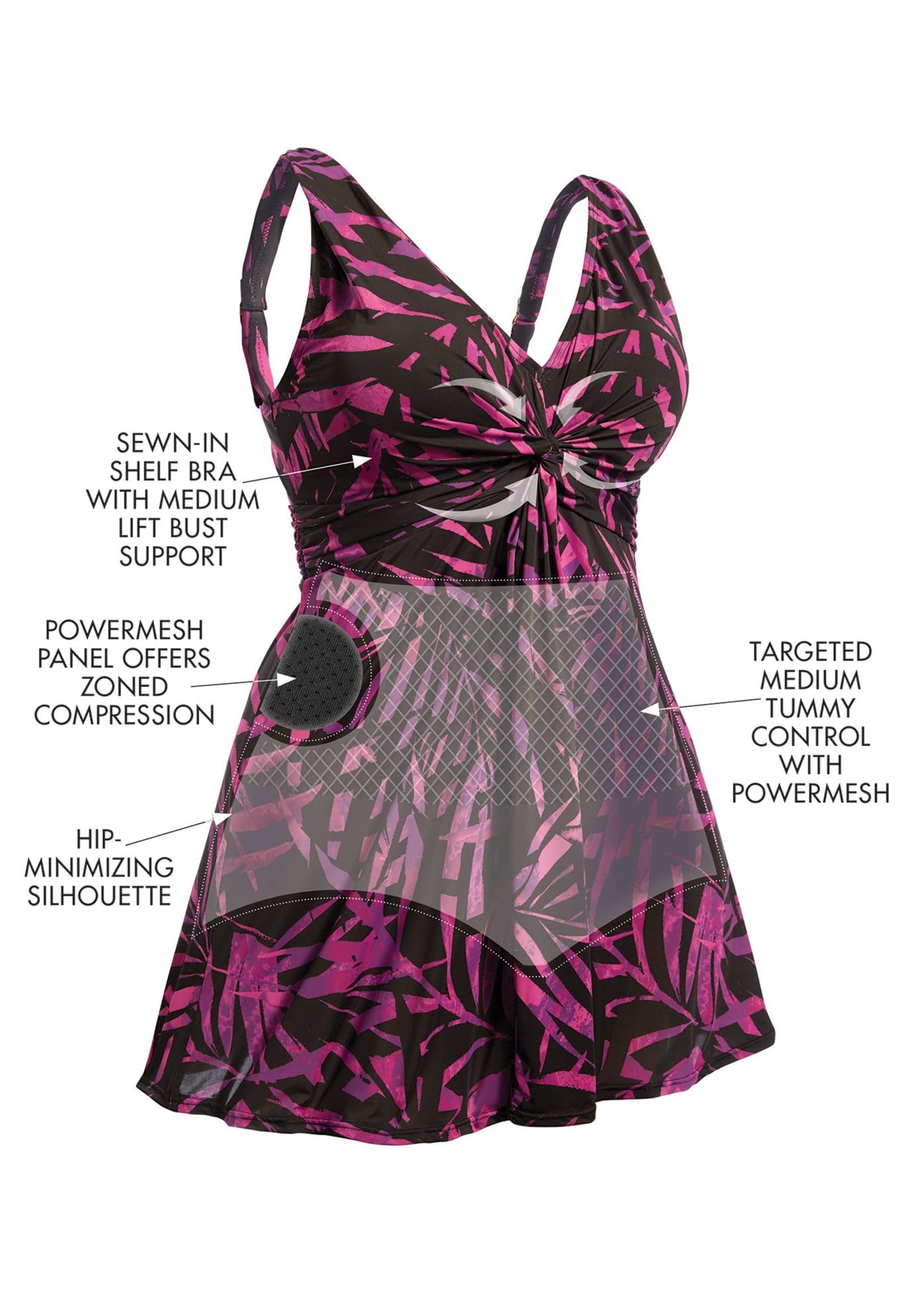 Swimsuits For All Swim 365 Women's Plus Size Twist-Front V-Neck Tummy Control A-Line Swim Dress - Image 5