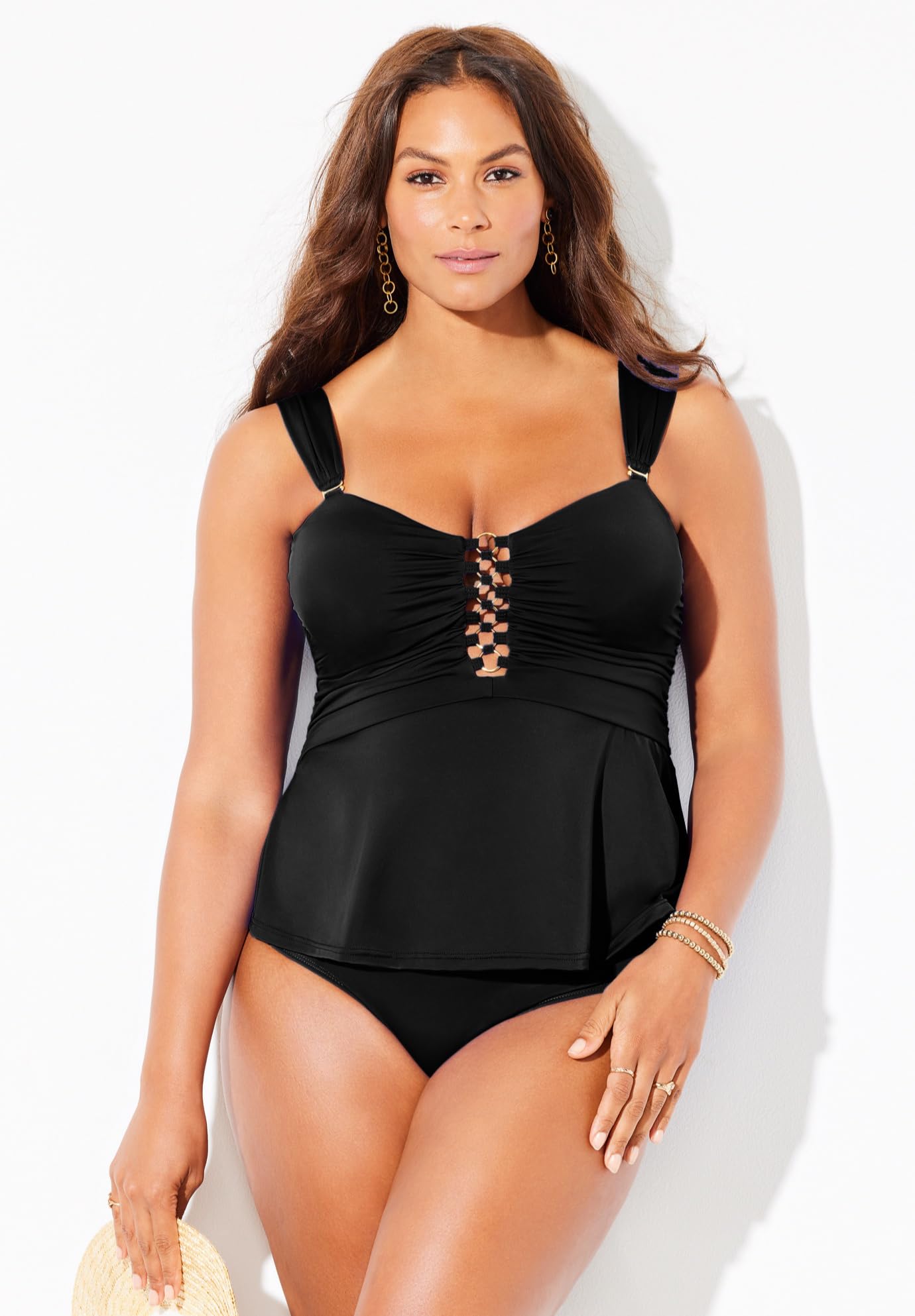 Swimsuits For All Underwire Shirred Ring Bandeau Tankini Set - Image 4