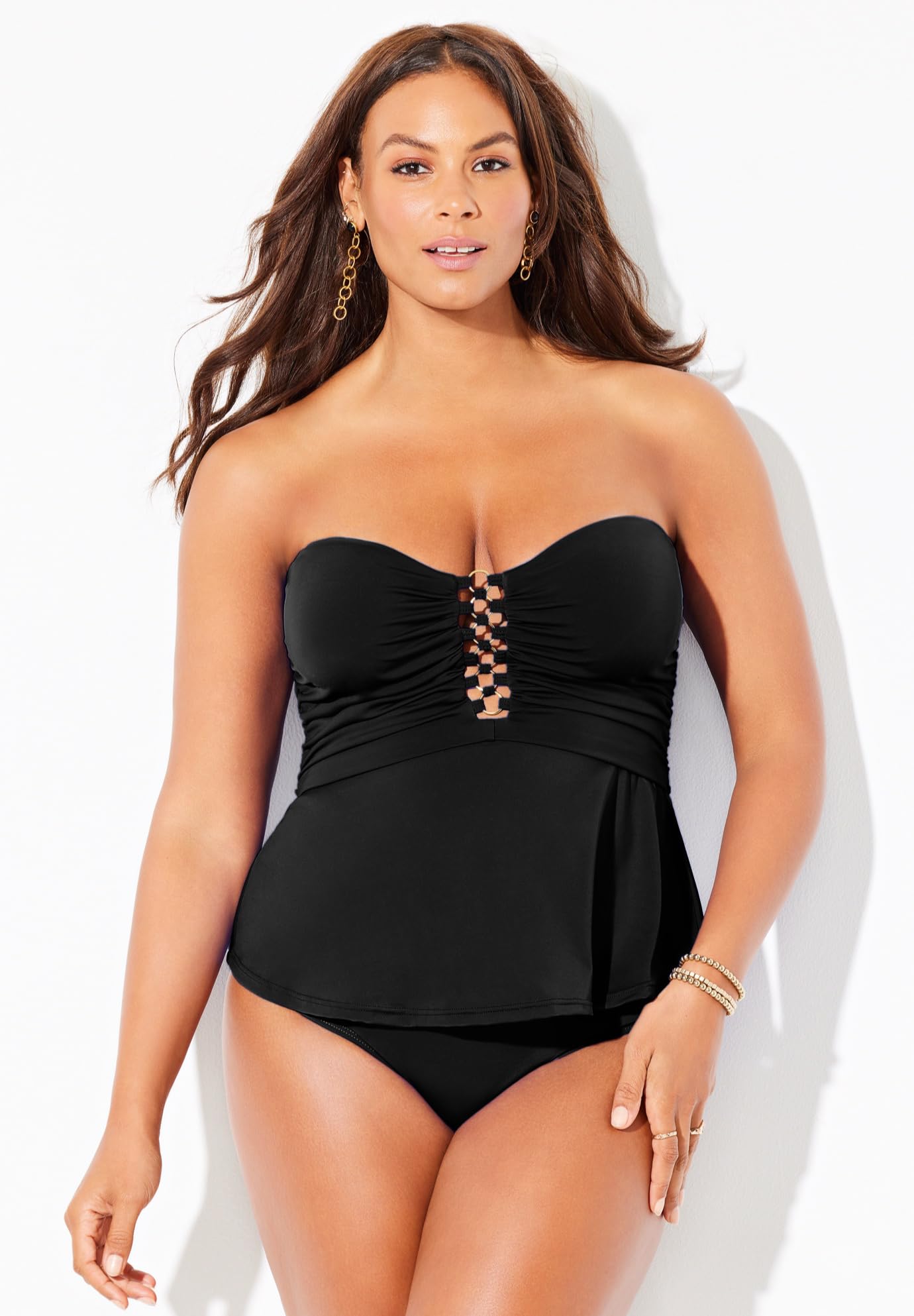 Swimsuits For All Underwire Shirred Ring Bandeau Tankini Set - Image 5