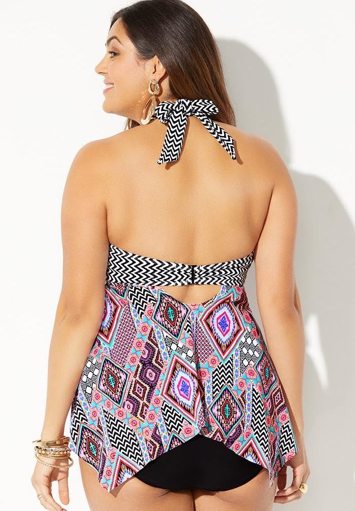 Swimsuits For All Women's Bow Handkerchief Halter Tankini Top (Plus - Image 2