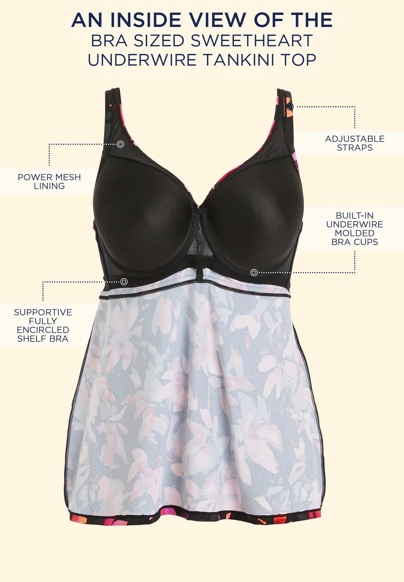 Swimsuits For All Women's Bra Sized Sweetheart Underwire Tankini Top (Plus - Image 6