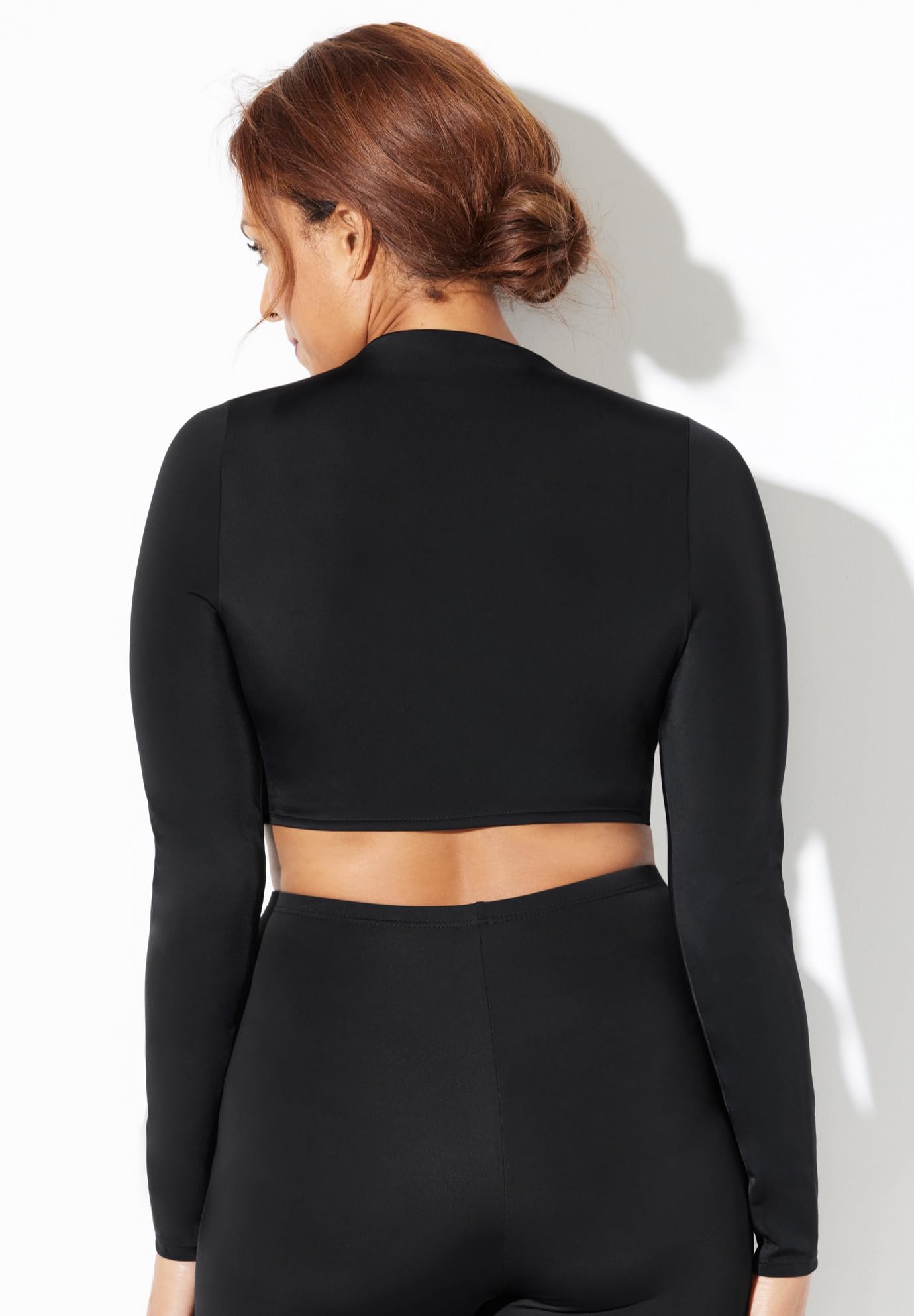 Swimsuits For All Women's Chlorine Resistant Long Sleeved Cropped Zip Tee (Plus - Image 2