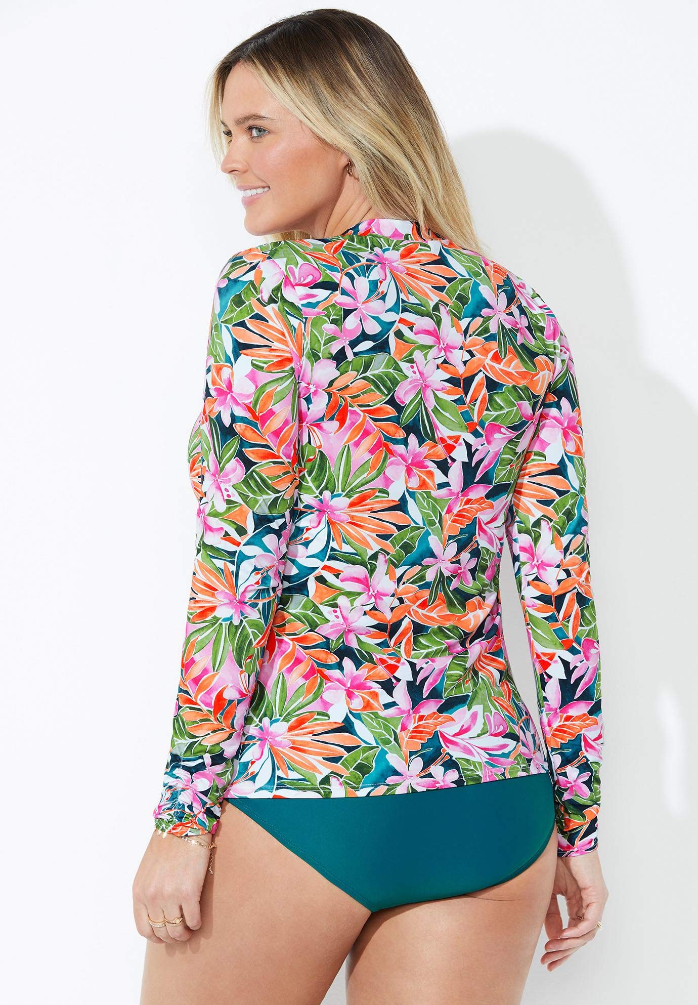 Swimsuits For All Women's Chlorine Resistant Zip Up Swim Shirt Rash Guard (Plus - Image 2