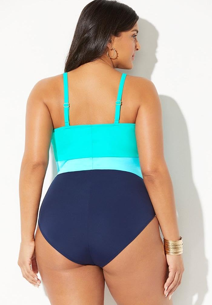 Swimsuits For All Women's Colorblock V-Neck One Piece Swimsuit (Plus - Image 2