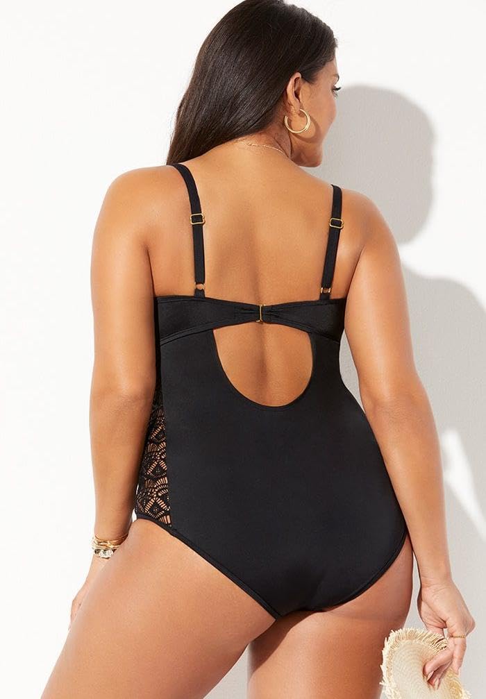 Swimsuits For All Women's Crochet Underwire One Piece Swimsuit (Plus - Image 2