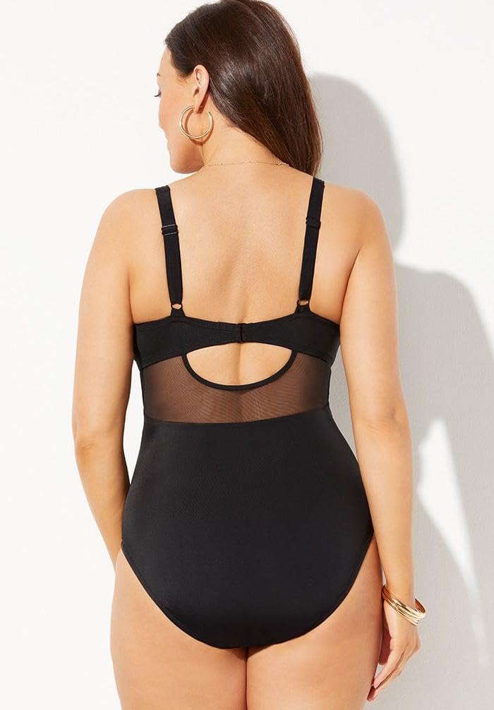 Swimsuits For All Women's Cut Out Mesh Underwire One Piece Swimsuit (Plus - Image 2