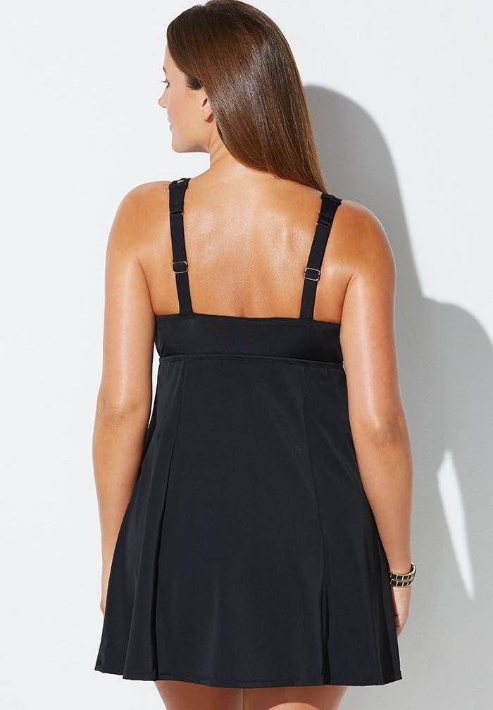 Swimsuits For All Women's Lattice V-Neck Swimdress (Plus - Image 3