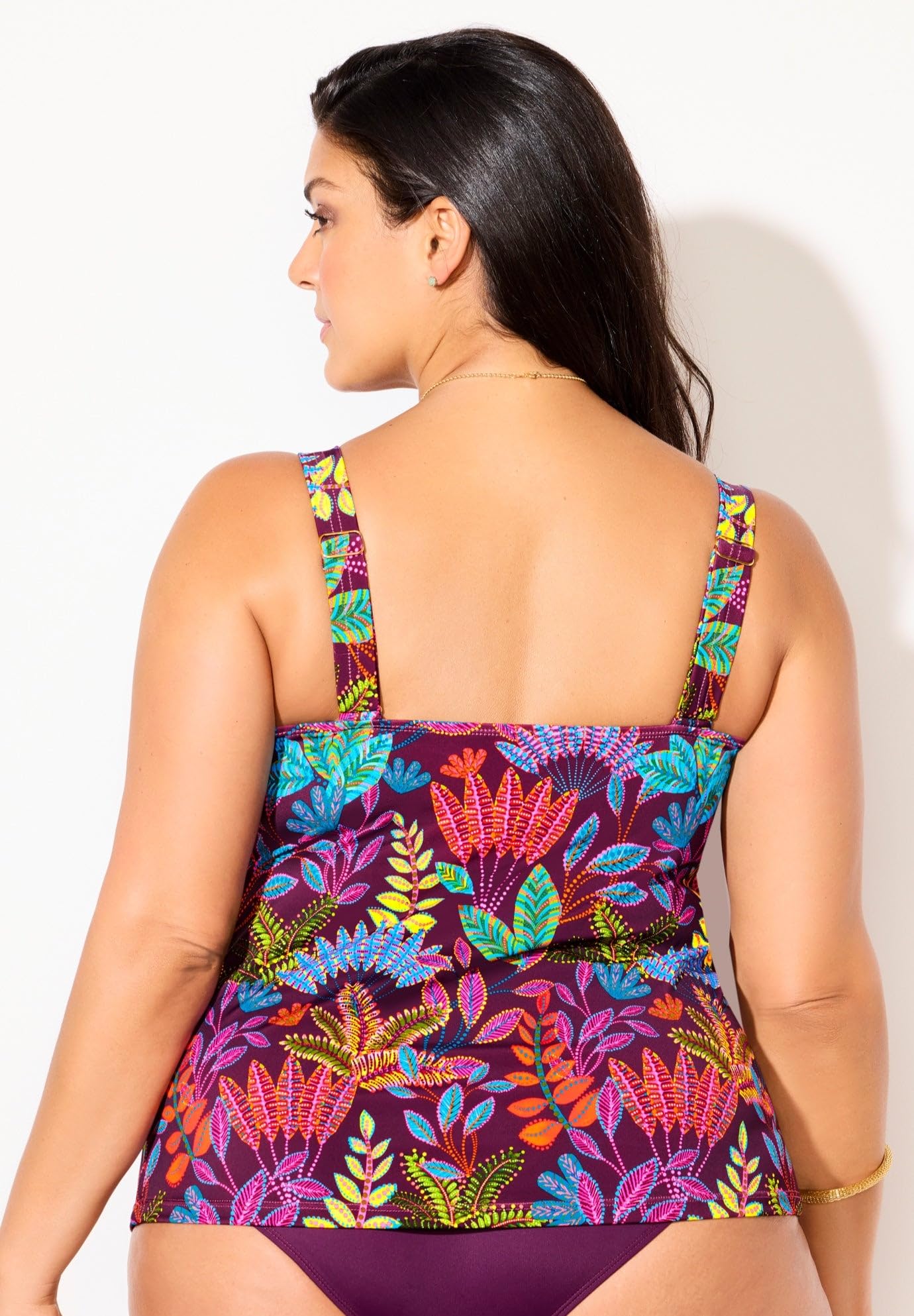 Swimsuits For All Women's Plus Size A Line Relaxed Fit Flared Tankini Top with Adjustable Straps - Image 2