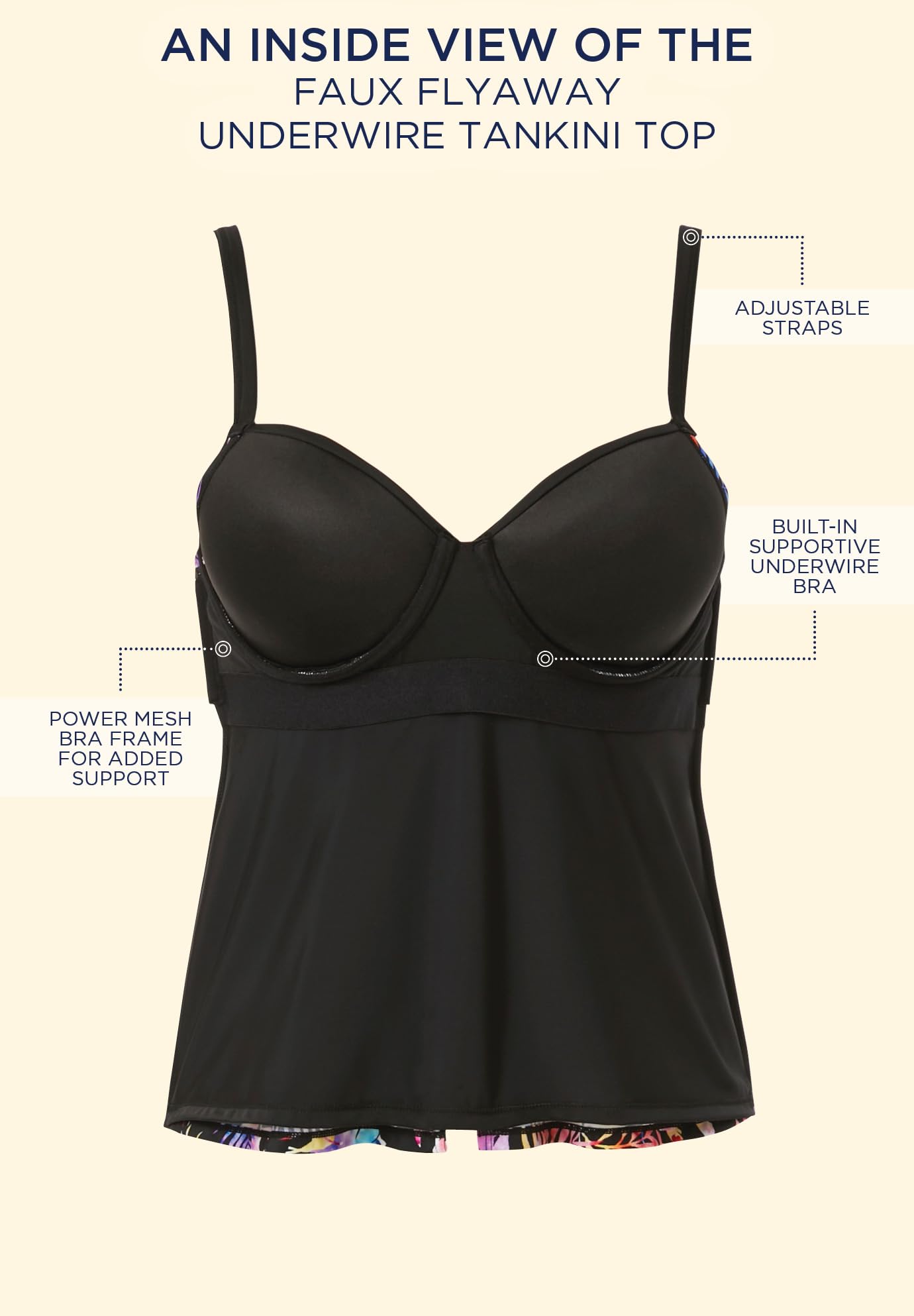 Swimsuits For All Women's Plus Size Faux Flyaway Underwire Tankini Top with Adjustable Straps - Image 4
