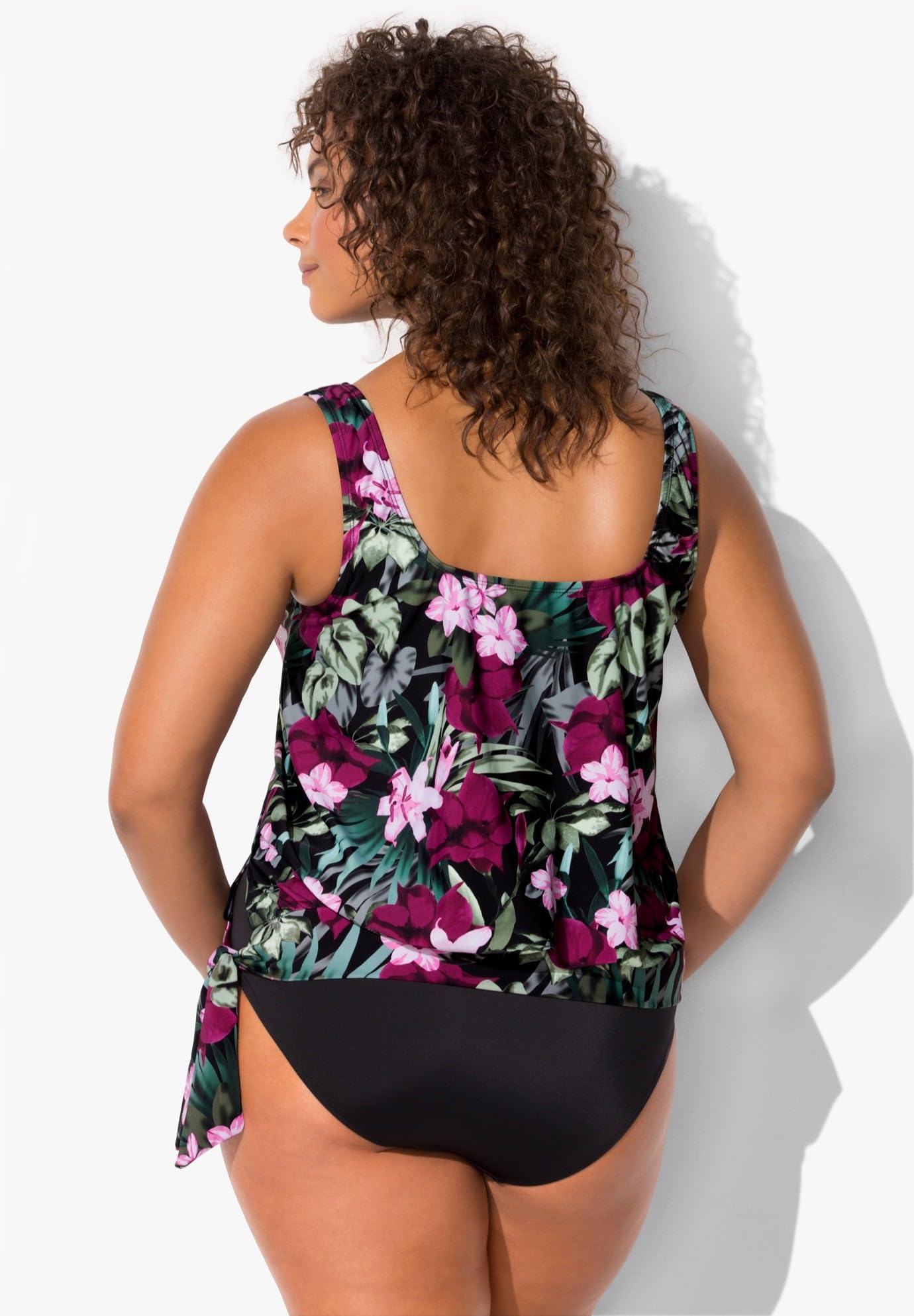 Swimsuits For All Women's Plus Size Scoop Neck Relaxed Fit Side Tie Blouson Tankini Top - Image 2