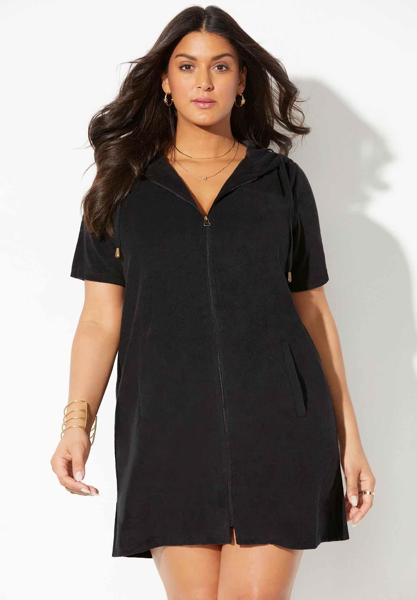 Swimsuits For All Women's Plus Size Short Sleeve Sport Alana Terry Cloth Cover Up Hoodie - Image 6