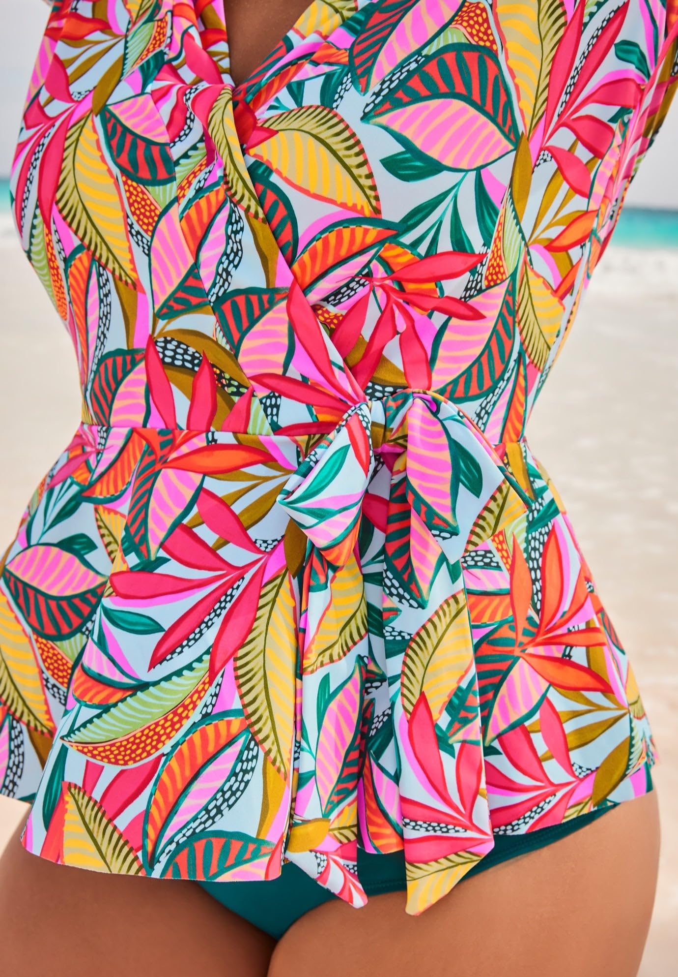 Swimsuits For All Women's Short Sleeve Faux Wrap Tankini Top (Plus - Image 4