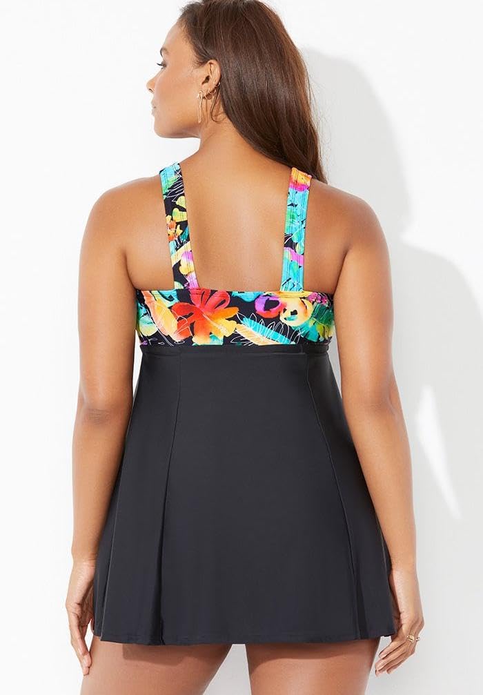 Swimsuits For All Women's Tie Front V-Neck Swimdress (Plus - Image 2