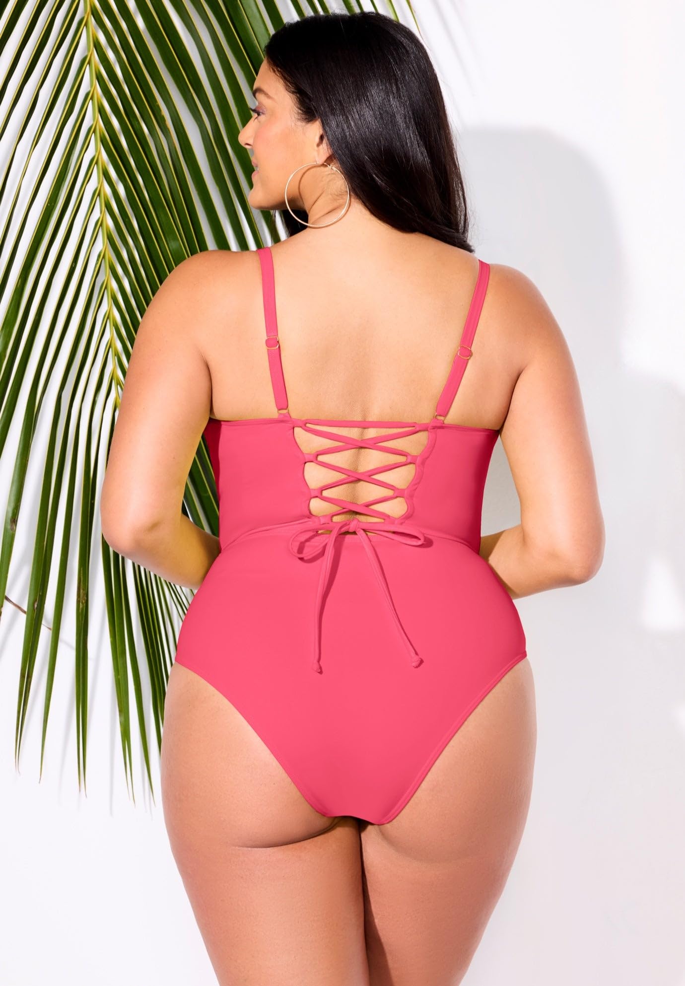 Swimsuits For All Women's Underwire Lace Up One Piece Swimsuit (Plus - Image 2