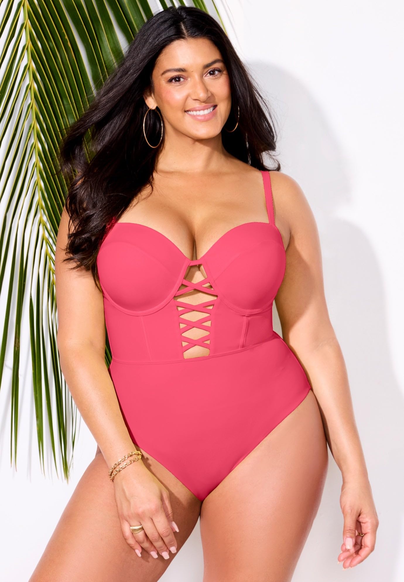 Swimsuits For All Women's Underwire Lace Up One Piece Swimsuit (Plus - Image 4