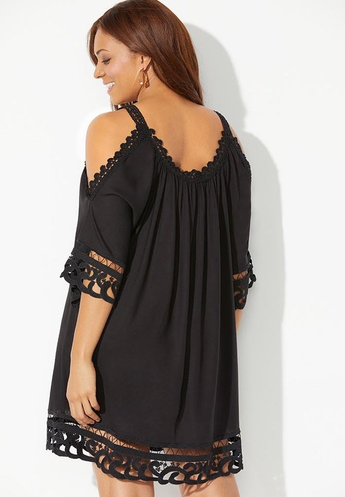 Swimsuits For All Women's Vera Crochet Cold Shoulder Cover Up Dress (Plus - Image 2