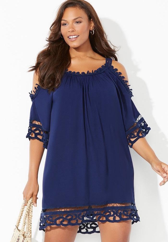 Swimsuits For All Women's Vera Crochet Cold Shoulder Cover Up Dress (Plus - Image 5